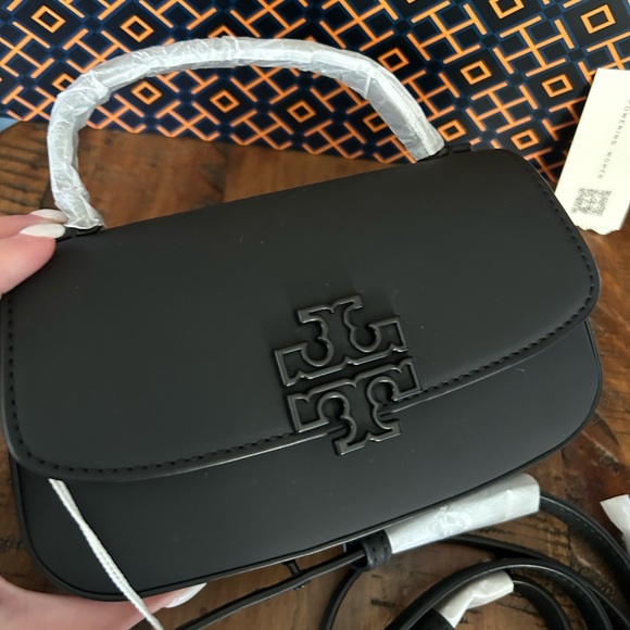 Tory Burch Britten Matte Mini Top Handle Crossbody Bag Black Silver - Picture 7 of 15